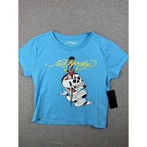 Y2K Ed Hardy Tattoo You T-Shirt Womens Size‎ Large Blue Skull NWT